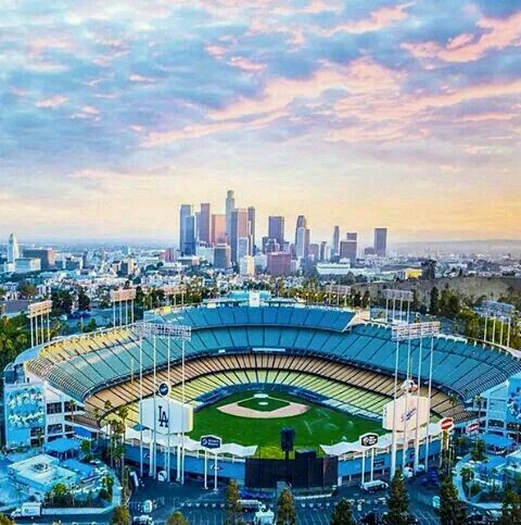 Romantic Places in Los Angeles; Dodger Stadium Downtown los Angeles view sunset